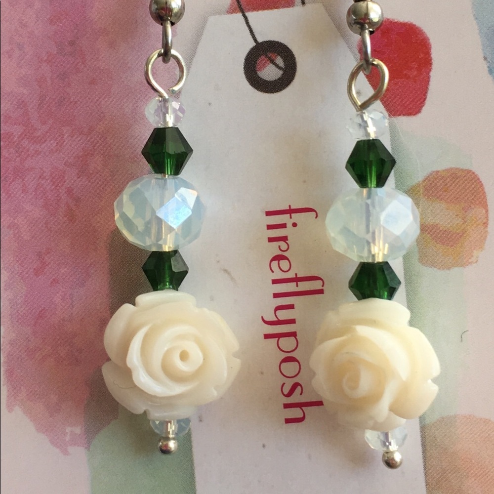 Rose and Crystal Handmade Earrings Prom / Bridal